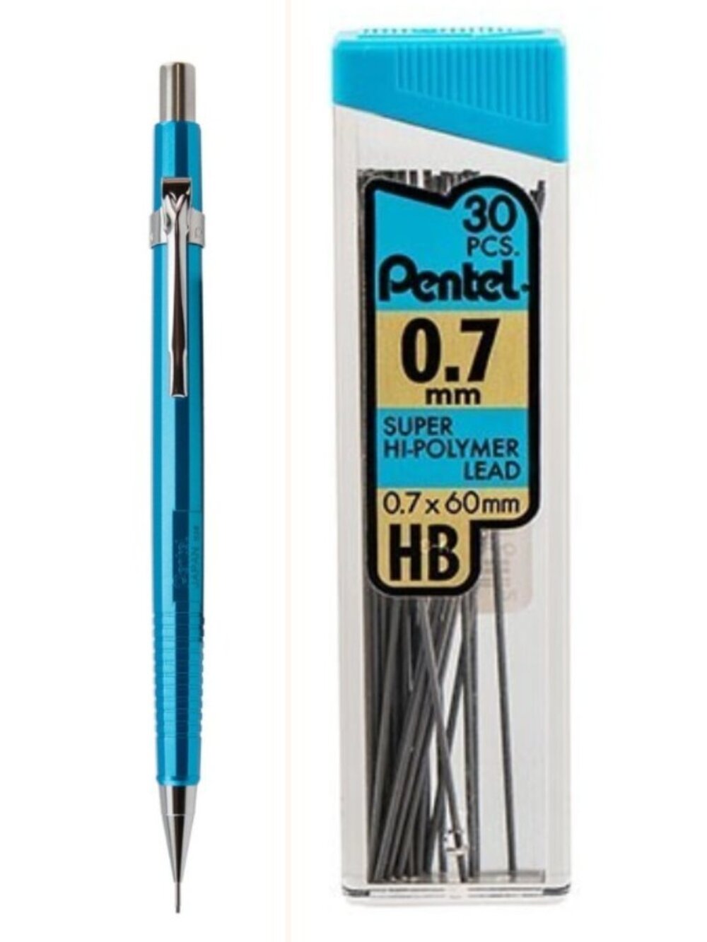 Pentel Sharp Drafting Pencil .7mm Lead Metallic Sky-Blue w/30 pcs HB-Lead Office